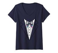 Womens Funny Silk Bow Tie Tuxedo Costume Graffiti Urban Style V-Neck T-Shirt