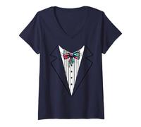 Womens Funny Silk Bow Tie Tuxedo Costume Graffiti Urban Style V-Neck T-Shirt