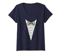 Womens Funny Silk Bow Tie Tuxedo Costume Graffiti Urban Style V-Neck T-Shirt
