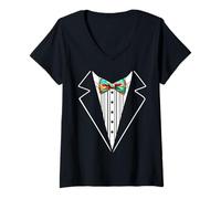 Womens Funny Silk Bow Tie Tuxedo Costume Graffiti Urban Style V-Neck T-Shirt
