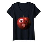 Womens Funny Silly AI Apple gen z Meme BrainRot Humor Tongue Out V-Neck T-Shirt