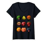 Womens Funny Silly AI Fruit gen z Meme BrainRot Humor Tongue Out V-Neck T-Shirt