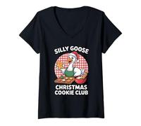 Womens Funny Silly Goose Christmas Cookie Baking Design V-Neck T-Shirt