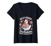 Womens Funny Silly Goose Inclusion Everyone Belongs Humor Saying V-Neck T-Shirt