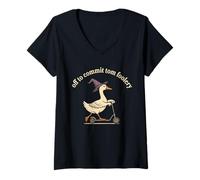 Women's Funny Silly Goose Off to Commit Tom Foolery V-Neck T-Shirt