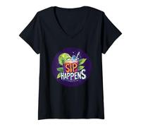 Womens Funny Sip Happens Costume for Adults and Kids V-Neck T-Shirt