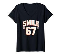 Womens Funny Six Seven Meme Smile if You 67 V-Neck T-Shirt