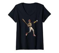 Womens Funny Skeleton Baseball Player Swinging The Bat Halloween V-Neck T-Shirt