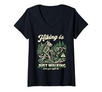 Women's Funny Skeleton Dog Hiking Just Walking Where You Might Die V-Neck T-Shirt