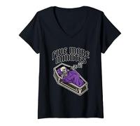 Women's Funny Skeleton Sleeping Five More Minutes Snooze Coffin Nap V-Neck T-Shirt