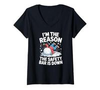 Womens Funny Skiing Chairlift I'm The Reason The Safety Bar is Down V-Neck T-Shirt
