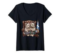 Women's Funny Skye Terrier Dogs Couple Whiskey Love Scotland V-Neck T-Shirt