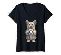 Women's Funny Skye Terrier Lady Dog Mug Coffee Scotland Flag V-Neck T-Shirt