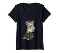Women's Funny Skye Terrier Lady Dog Mug Coffee Scotland Flag V-Neck T-Shirt