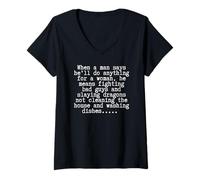 Womens Funny Slaying Dragons Husband Chores Sarcasm V-Neck T-Shirt