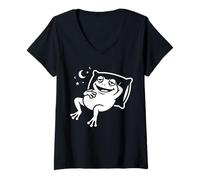 Women's Funny Sleeping Frog Cozy Night Relaxation Cute Animal Sleep V-Neck T-Shirt