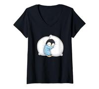 Women's Funny Sleeping Penguin Pajamas Saying Cozy V-Neck T-Shirt