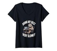 Women's Funny Sloth Doing My Best Very Slowly Office V-Neck T-Shirt