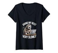 Women's Funny Sloth Doing My Best Very Slowly Office V-Neck T-Shirt