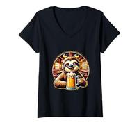Womens Funny Sloth Drinking Beer for Men's Day - Cheers V-Neck T-Shirt