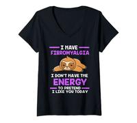 Womens Funny Sloth For Women Fibro Awareness Fibromyalgia Energy V-Neck T-Shirt