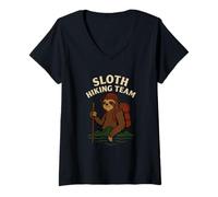 Womens Funny Sloth Hiking Team Graphic Illustration V-Neck T-Shirt
