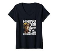 Women's Funny Sloth Hiking Team Sloth We Will Get There V-Neck T-Shirt