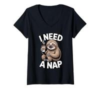 Women's Funny Sloth I Need A Nap Coffee Lover Lazy V-Neck T-Shirt