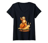 Women's Funny Sloth Riding Snail Slow But On The Way Humor V-Neck T-Shirt