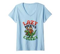 Womens Funny Sloth Riding Trex Dinosaur Lazy Meets Crazy Sloth V-Neck T-Shirt