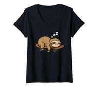 Womens Funny Sloth Sleeping On A Skateboard Skateboarding V-Neck T-Shirt