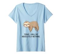 Womens Funny Sloth Today I Will Do Nothing V-Neck T-Shirt