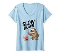 Womens Funny Slow Down Saying Sloth Snail Humor Relaxed Vibes Dad V-Neck T-Shirt