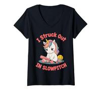 Women's Funny Slow Pitch Softball Struck Out Unicorn Slowpitch V-Neck T-Shirt