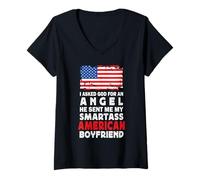 Womens Funny Smartass American Boyfriend America USA Flag V-Neck T-Shirt