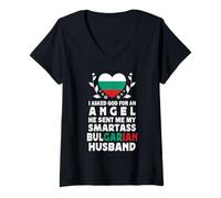 Womens Funny Smartass Bulgarian Husband Bulgaria Flag Spouses V-Neck T-Shirt