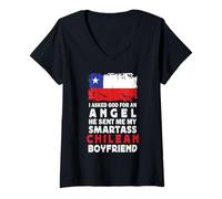 Womens Funny Smartass Chilean Boyfriend Chile Flag V-Neck T-Shirt
