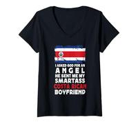 Womens Funny Smartass Costa Rican Boyfriend Costa Rica Flag V-Neck T-Shirt