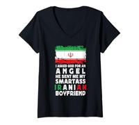 Womens Funny Smartass Iranian Boyfriend Iran Flag V-Neck T-Shirt