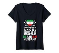 Womens Funny Smartass Iranian Husband Iran Flag Spouses V-Neck T-Shirt