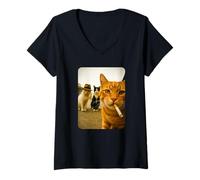 Womens Funny Smoking Cat Meme Cigarette Cat Hilarious Cats Gang V-Neck T-Shirt