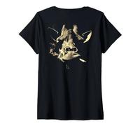 Women's Funny Smoking Giraffe Portrait Cigarette Grunge Art On Back V-Neck T-Shirt