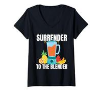 Womens Funny Smoothie Lover Vegan Healthy Surrender to The Blender V-Neck T-Shirt