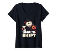 Women's Funny Snack Shift Opossum Night Shift Graphic V-Neck T-Shirt