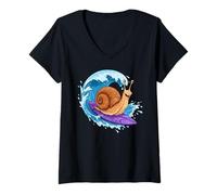 Womens Funny Snail is Surfing an Ocean Wave 1 - Fan Fun V-Neck T-Shirt