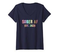 Womens Funny Sober AF EST 2026 Huge Cocktail Drinking Liver Future V-Neck T-Shirt