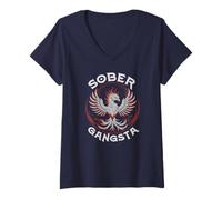 Womens Funny Sober Gangsta AA Vibes NA Rise Up Community Matters V-Neck T-Shirt
