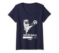 Women's Funny Soccer Pug Skills Loading Dog Play Princess Coaching V-Neck T-Shirt