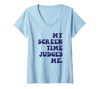 Womens Funny Social Media Scrolling My Screen Time Judges Me Scroll V-Neck T-Shirt