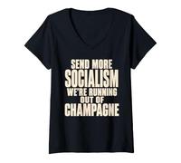 Women's Funny Socialism Champagne Political Satire V-Neck T-Shirt